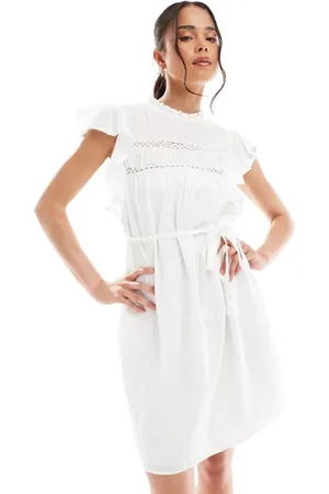 VERO MODA Dobby mini dress with self tie in white