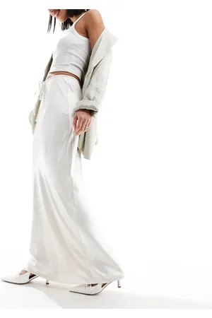 4th & Reckless Satin drawstring waist maxi skirt in -White