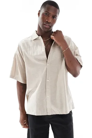 JACK & JONES Oversized linen shirt in beige-Neutral