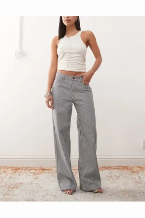 Lioness Top model low rise wide leg jeans in blue and white stripe-Multi
