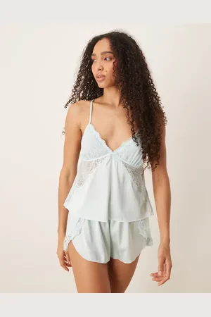 Abercrombie & Fitch Nightwear satin lace trim flippy shorts in (Part of a set)