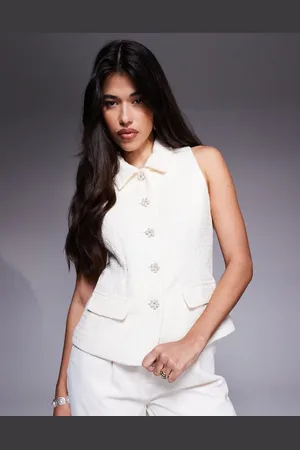 River Island Boucle high neck waistcoat in -White