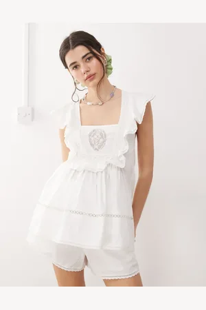 Reclaimed Sleeveless smock top with lace embroidery in (part of set)