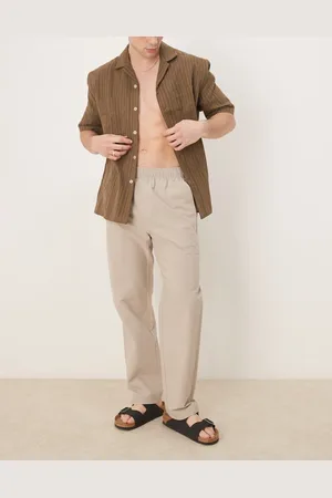 SELECTED Straight fit seersucker pants in cream-White