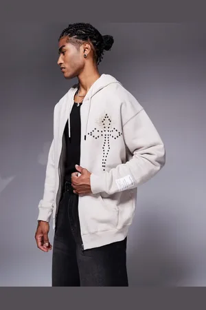 Liquor N Poker Oversized graphic motif two-way zip hoodie in -Neutral