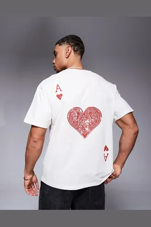 ADPT. Oversized t-shirt with ace of hearts backprint in cream-White
