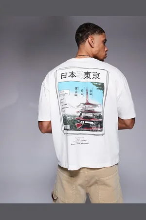 ASOS Boxy oversized t-shirt with souvenir graphic in off white