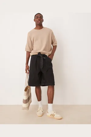 ASOS Long length denim jort with pleats and self tie in