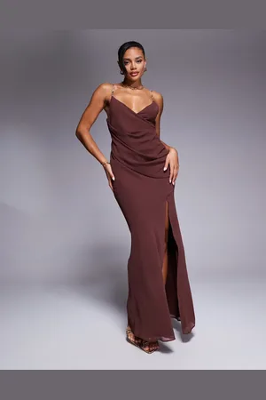 ASOS Wrap front maxi dress with embellished strap details in -Brown