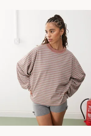 Lioness Bloom long sleeve crew neck boxy t-shirt in pink stripe-Multi