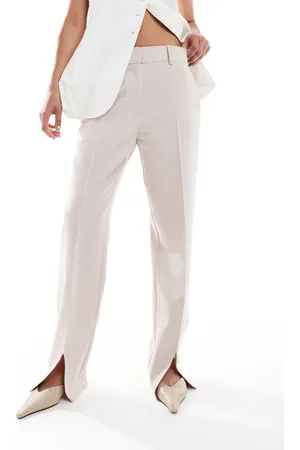 ASOS Tailored straight leg pants with split hem in -Neutral