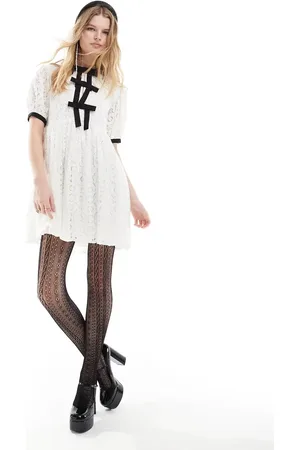 Sister Jane Contrast bow lace mini dress in porcelain-White