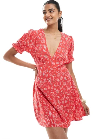 Miss Selfridge Mini tea dress in spun in hero print-Red