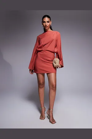ASOS Long sleeve tucked waist bias mini dress in -Orange