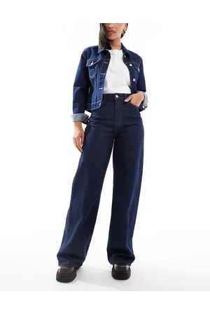Pieces® Selma high waisted wide leg jeans in denim