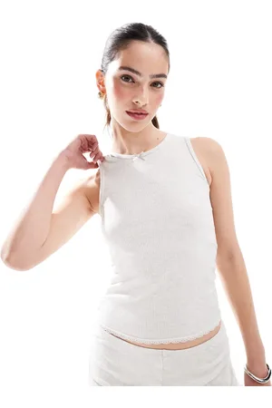 Cotton On Cotton On rib ruffle cami sleep top in grey marl (part of a set)