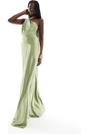 Six Stories Bridesmaid halter neck satin maxi dress in