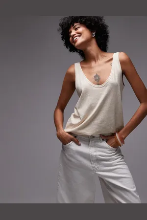 & OTHER STORIES Linen blend singlet with low v back in buttermilk