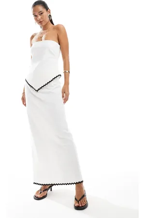 4th & Reckless Linen look cotton contrast ric rac trim maxi skirt in (part of a set)