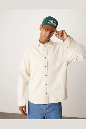 Abercrombie & Fitch Long sleeve denim shirt in cream-Neutral