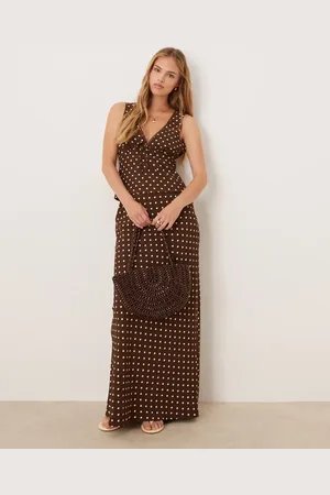 Kiss The Sky Maxi slip skirt in brown polka dot