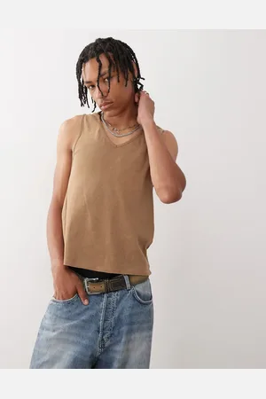 Reclaimed V-neck muscle fit singlet in washed