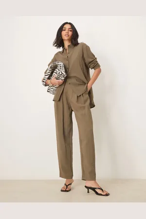 ASOS Tab waist detail tapered pants in (part of a set)-Green