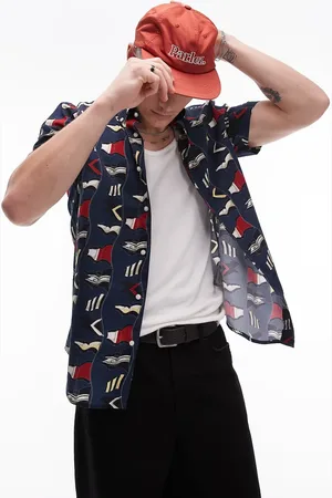 Tommy Hilfiger Poplin all over flag shirt in navy