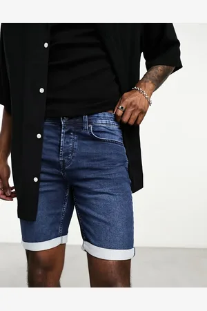 Only & Sons Jog denim shorts in dark wash-Blue