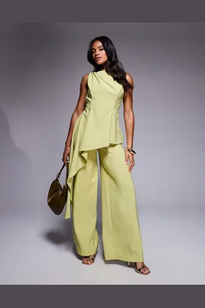 ASOS Twist shoulder draped jumpsuit in -Green