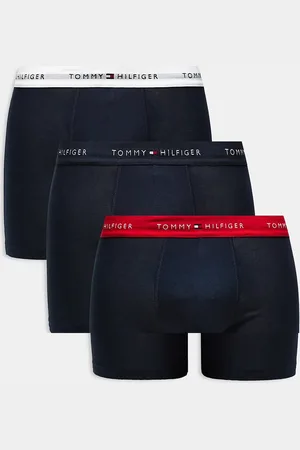 Tommy Hilfiger Signature cotton essentials 3 pack boxer briefs with navy/white/red waistband in navy