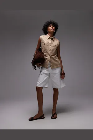 ARKET Mid waist five pocket loose denim twill shorts in white