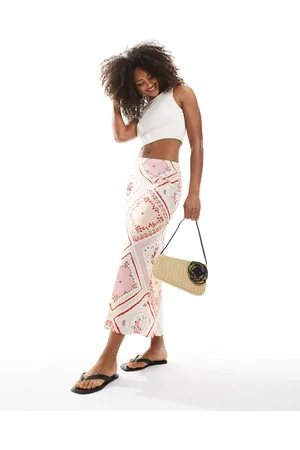 New Look Bias midi skirt in pink floral pattern