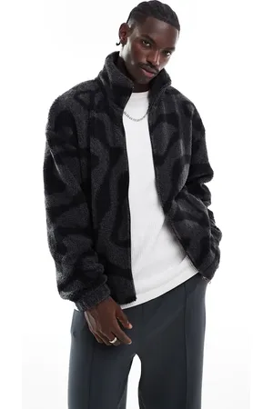 ADPT. Teddy zip up jacket in black pattern