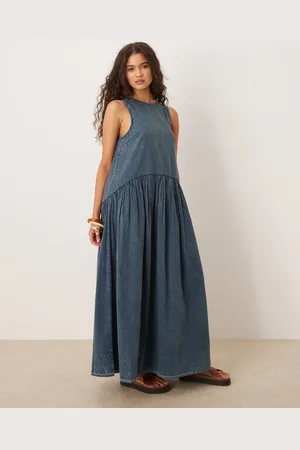 ASOS Slash neck smock midi dress with dropped waist in