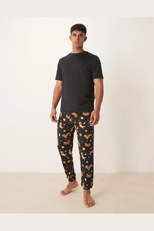 Urban Threads Poly t-shirt and pyjama bottoms in space dog print