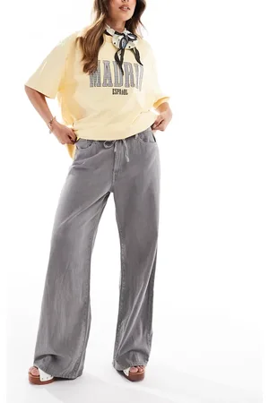 Pull&Bear Drawstring waist wide leg jeans in