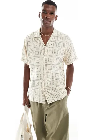 JACK & JONES Oversize shirt with tile print in beige-Neutral