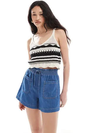 ASOS Denim shorts with paperbag waist in