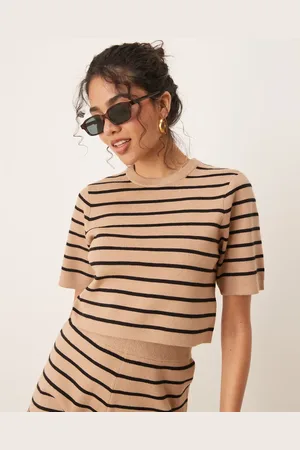 Brave Soul Short sleeve knitted t-shirt in and black stripe (part of a set)-Brown