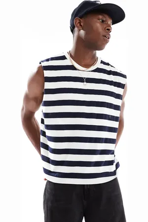ASOS Oversized boxy striped tank in and white-Blue