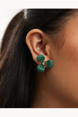 Accessorize Enamel floral stud earrings in green
