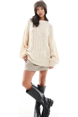 Brave Soul Petite oversized cable knit jumper in -White