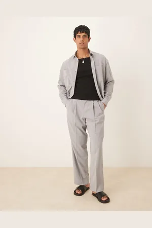 ASOS Smart linen look wide leg pants with double pleats in