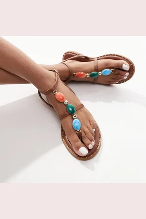 New Look Bead detail t-bar sandals in -Brown