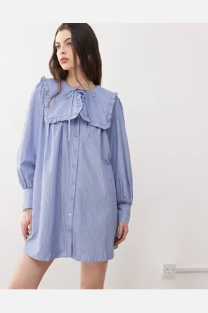 Reclaimed Mini smock cotton dress with oversized collar in
