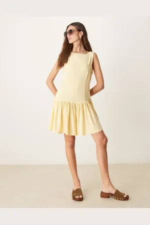ASOS Linen look drop waist mini dress in -Yellow