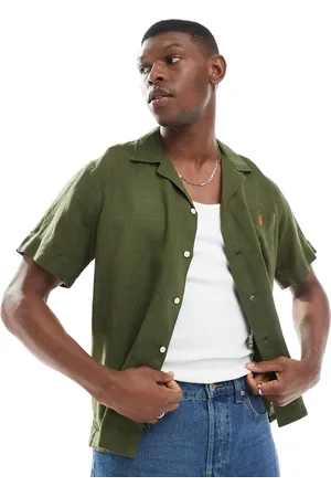Ralph Lauren Icon logo short sleeve revere collar linen shirt classic oversized fit in