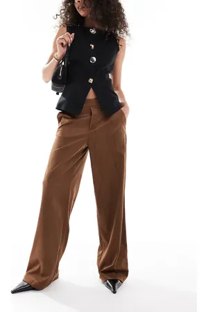 Object Premium faux suede wide leg pants in camel-Neutral