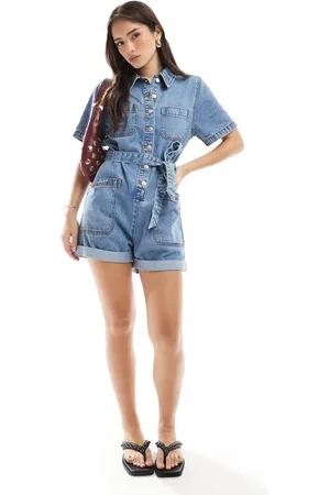 ASOS Boxy playsuit with belt in midwash
